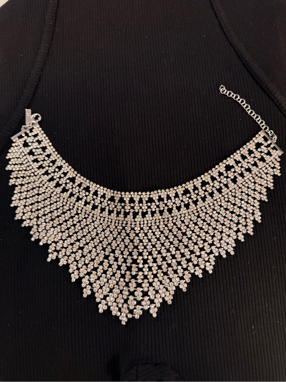 INC International Concepts Silver-Tone Rhinestone Fringe Bib Statement Necklace